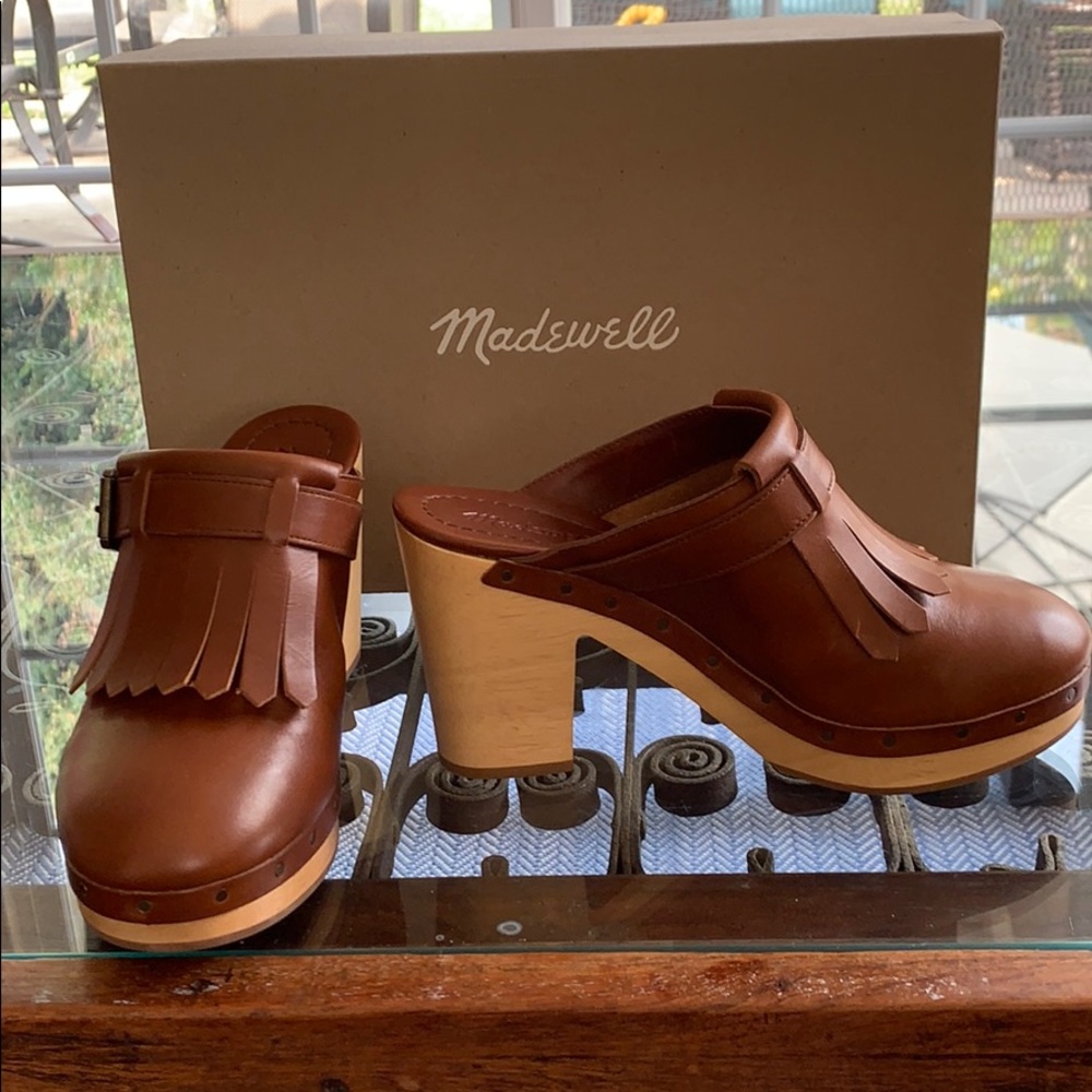 Madewell Fringed Clogs Dark Chestnut